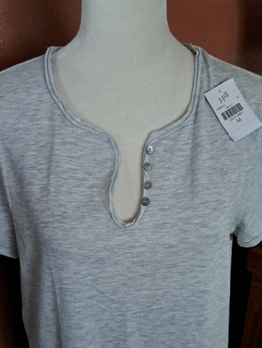 J. Jill Light Grey Short-Sleeve Dress with Button Placket